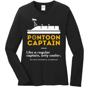 Pontoon Captain Definition Funny Boat Pontooning Boating Ladies Long Sleeve Shirt