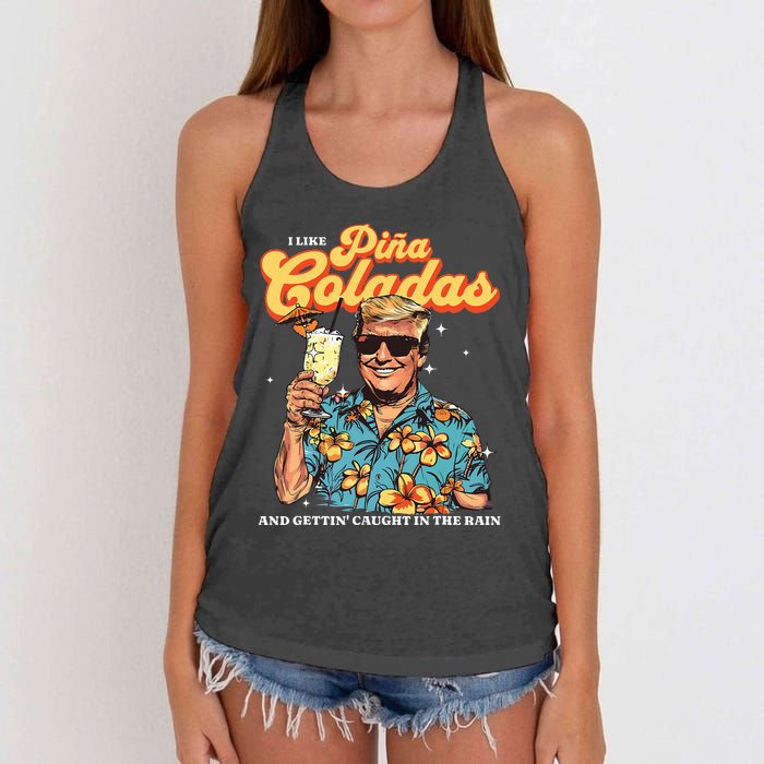 Pina Coladas Donald Trump Summer Vacation Hawaii Beach Women's Knotted Racerback Tank