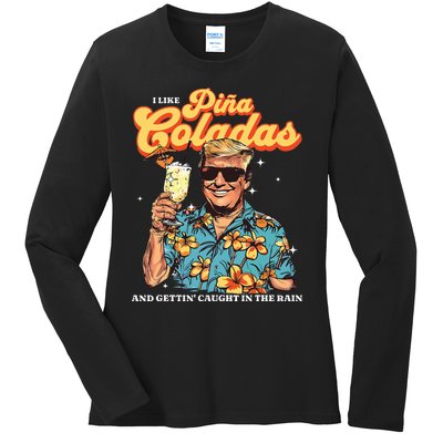 Pina Coladas Donald Trump Summer Vacation Hawaii Beach Ladies Long Sleeve Shirt