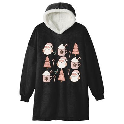 Pink Christmas Doodles Santa Claus Hot Cocoa Family Xmas Pjs Gift Hooded Wearable Blanket