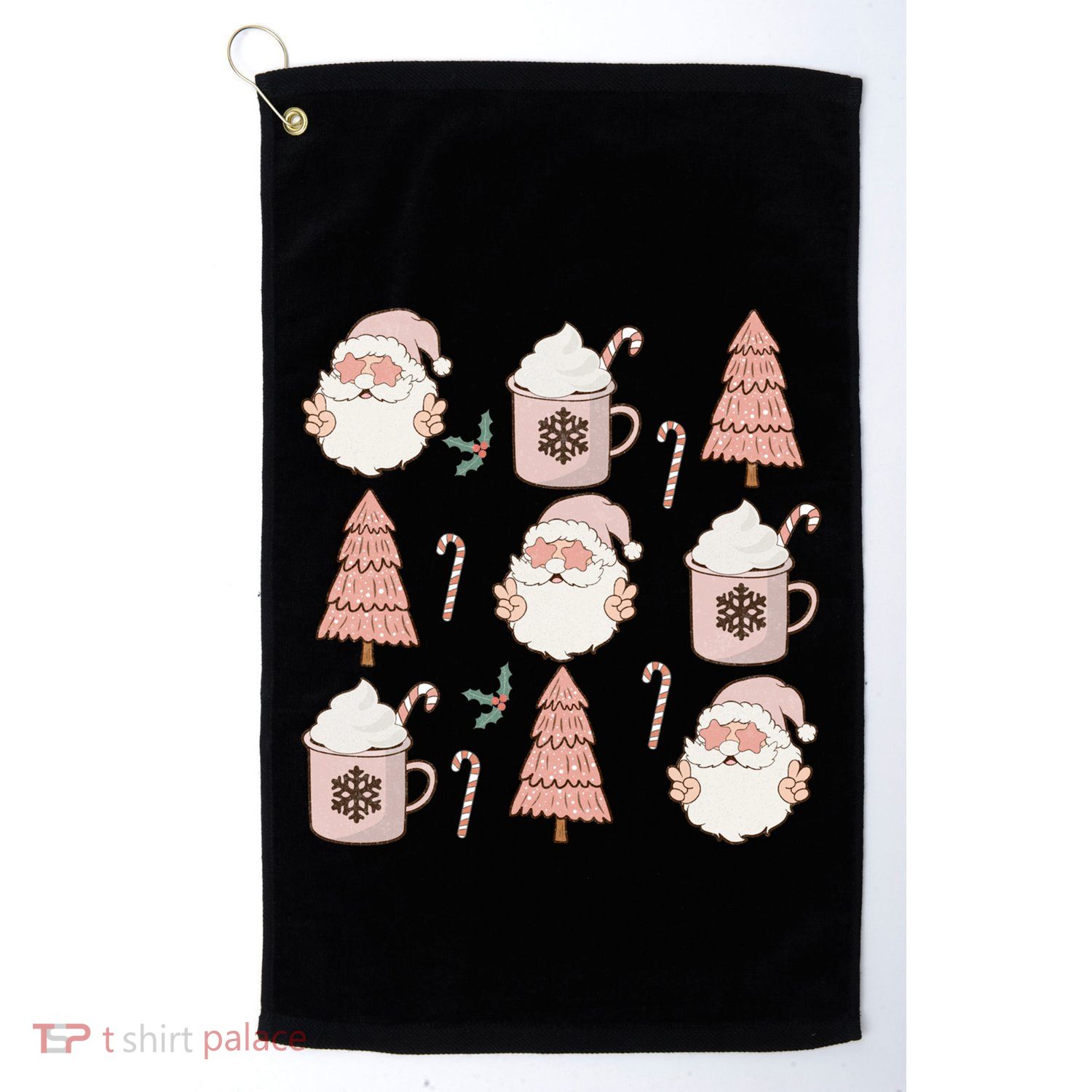 Pink Christmas Doodles Santa Claus Hot Cocoa Family Xmas Pjs Gift Golf Towel