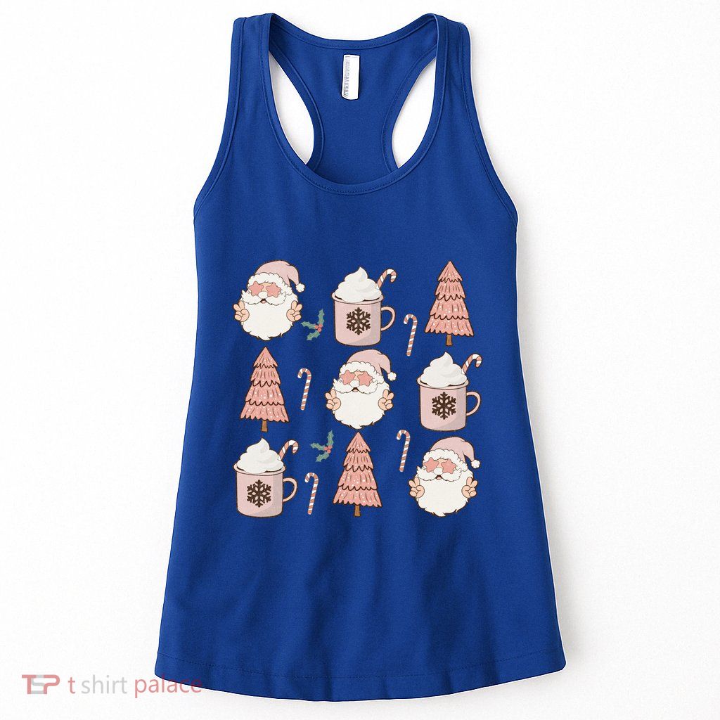 Pink Christmas Doodles Santa Claus Hot Cocoa Family Xmas Pjs Gift Womens Tank Top