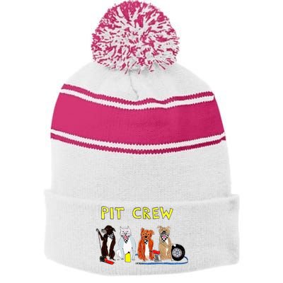 Pit Crew Dogs Funny For Women Stripe Pom Pom Beanie