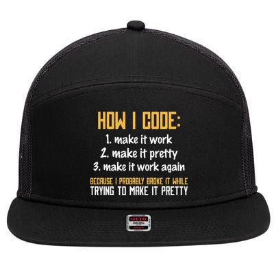 Programmer Coder Developer Programming Coding 7 Panel Mesh Trucker Snapback Hat