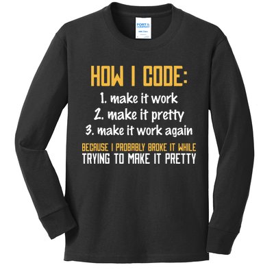 Programmer Coder Developer Programming Coding Kids Long Sleeve Shirt
