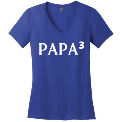 Papa Cubed Dad Of Three Father Of Triplets FatherS Day Gift Women's V-Neck T-Shirt