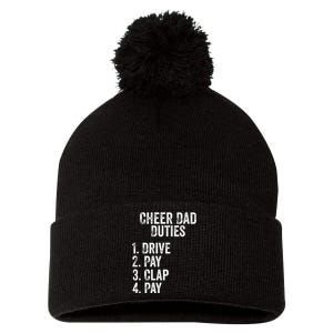 Papa Cheer Dad Duties Drive Pay Clap Cheerleading Pom Pom 12in Knit Beanie