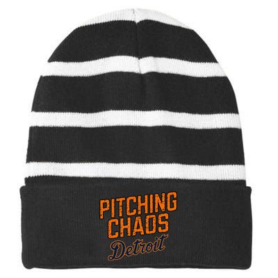 Pitching Chaos Detroit Striped Beanie with Solid Band