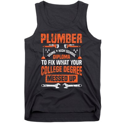 Plumber College Degree Funny Plumbing Tank Top