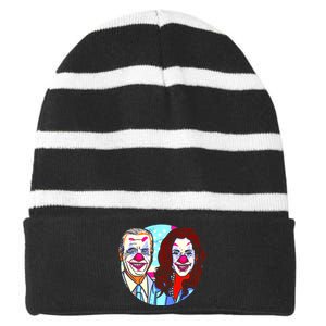 Political Clowns Design Striped Beanie with Solid Band