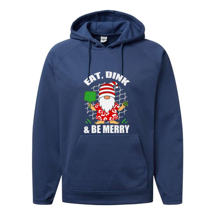 Pickleball Christmas Eat Dink And Be Merry Pickleball Santa Performance Fleece Hoodie