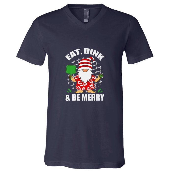 Pickleball Christmas Eat Dink And Be Merry Pickleball Santa V-Neck T-Shirt