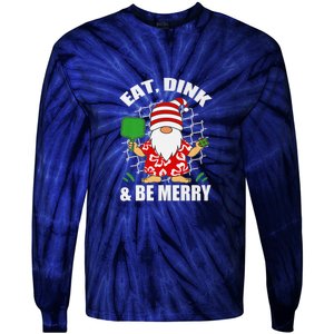 Pickleball Christmas Eat Dink And Be Merry Pickleball Santa Tie-Dye Long Sleeve Shirt