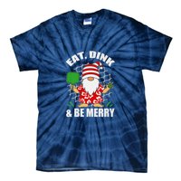 Pickleball Christmas Eat Dink And Be Merry Pickleball Santa Tie-Dye T-Shirt