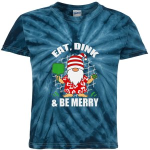 Pickleball Christmas Eat Dink And Be Merry Pickleball Santa Kids Tie-Dye T-Shirt