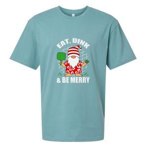 Pickleball Christmas Eat Dink And Be Merry Pickleball Santa Sueded Cloud Jersey T-Shirt