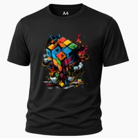 Puzzle Cube Exploding Speed Cubing 80S Vintage Math Gift Cooling Performance Crew T-Shirt
