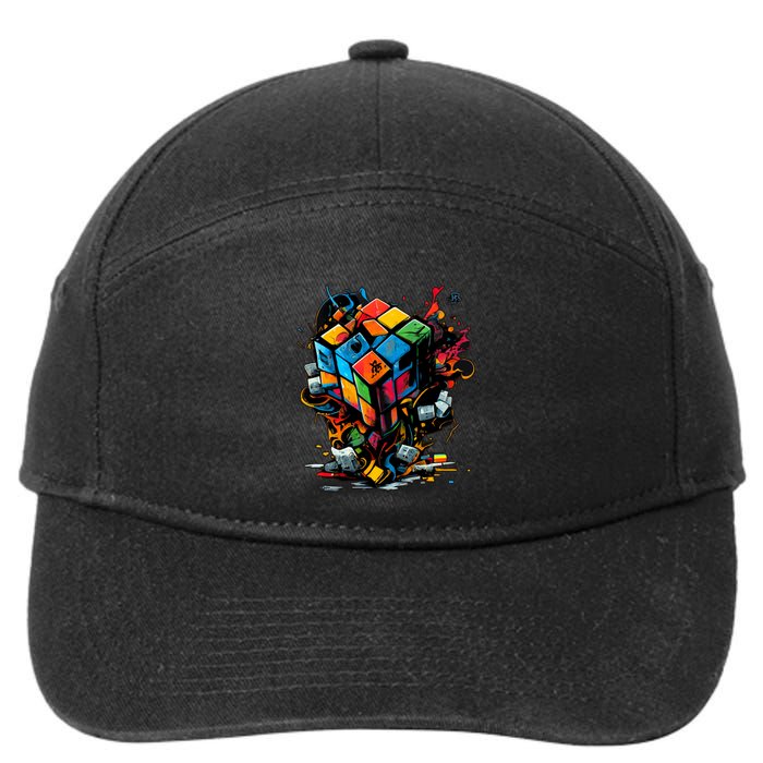 Puzzle Cube Exploding Speed Cubing 80S Vintage Math Gift 7-Panel Snapback Hat