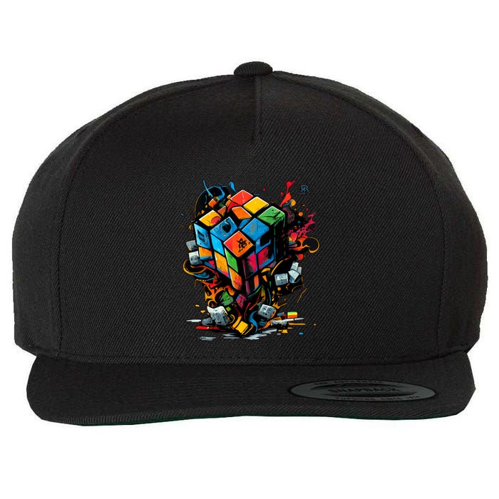 Puzzle Cube Exploding Speed Cubing 80S Vintage Math Gift Wool Snapback Cap