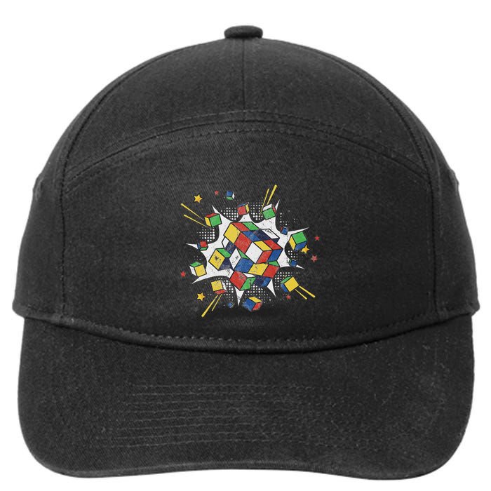 Puzzle Cube Exploding Speed Cubing 80S Vintage Math 7-Panel Snapback Hat