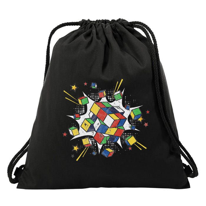 Puzzle Cube Exploding Speed Cubing 80S Vintage Math Drawstring Bag