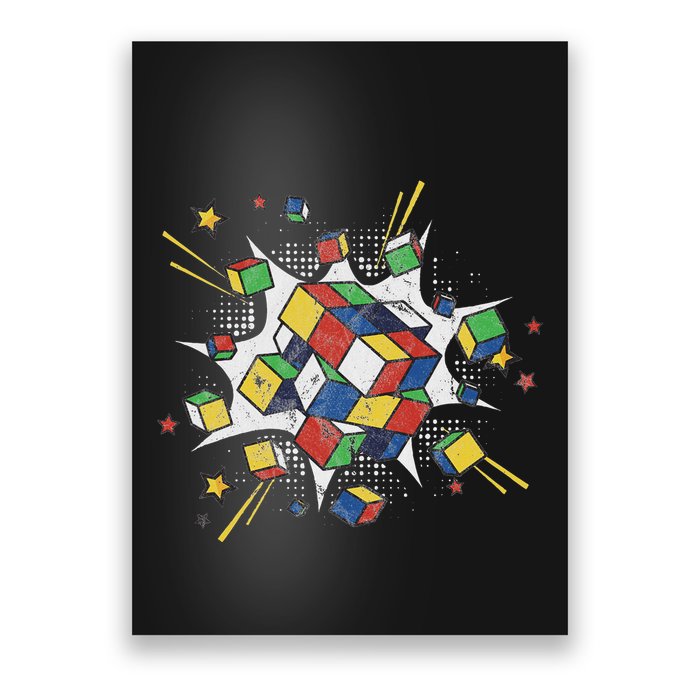 Puzzle Cube Exploding Speed Cubing 80S Vintage Math Poster