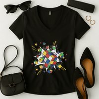 Puzzle Cube Exploding Speed Cubing 80S Vintage Math Women's V-Neck T-Shirt