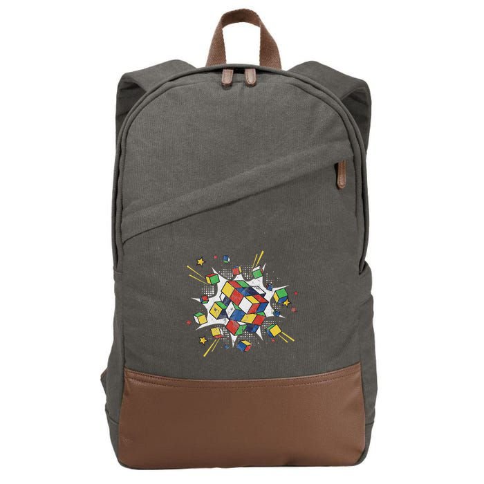 Puzzle Cube Exploding Speed Cubing 80S Vintage Math Cotton Canvas Backpack