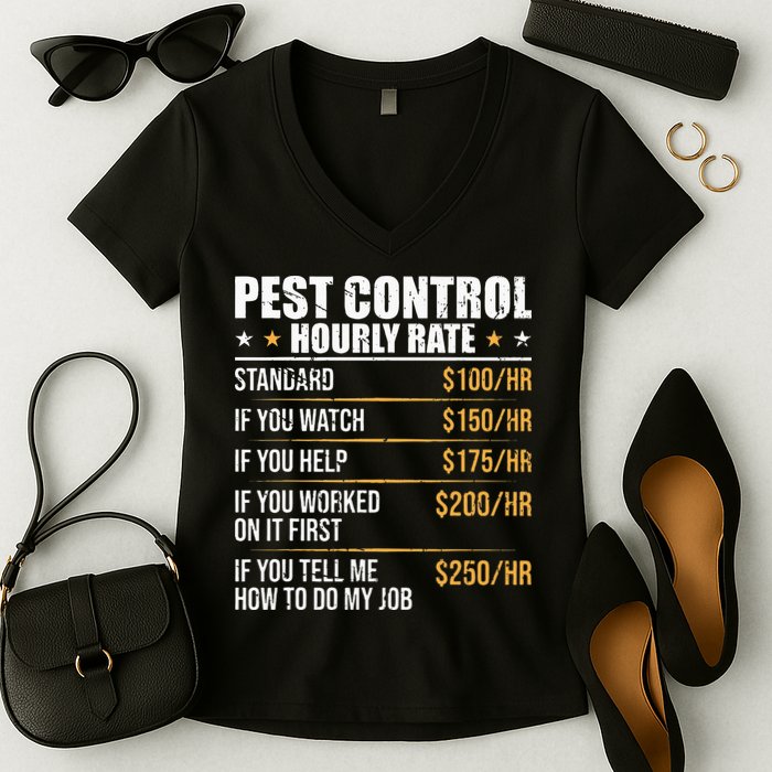 Pest Control Exterminator Pest Controller Hourly Rate Women's V-Neck T-Shirt