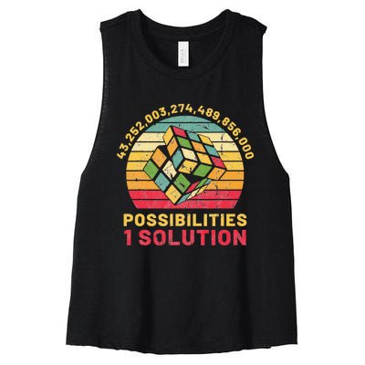 Puzzle Cube Funny One Solution Speed Cubing  Women's Racerback Cropped Tank