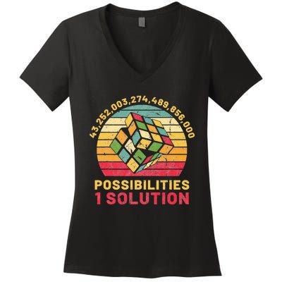 Puzzle Cube Funny One Solution Speed Cubing  Women's V-Neck T-Shirt