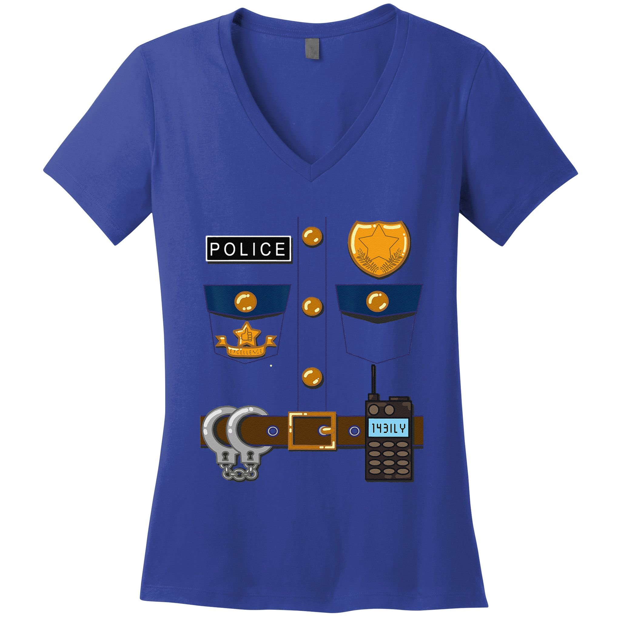 Policeman Costume Funny Halloween Police Officer Women's V-Neck T-Shirt