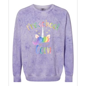 Preschool Corn Fun Unicorn Preschool Teacher Back To School Great Gift Colorblast Crewneck Sweatshirt