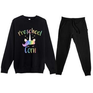 Preschool Corn Fun Unicorn Preschool Teacher Back To School Great Gift Premium Crewneck Sweatsuit Set