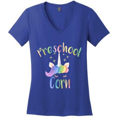 Preschool Corn Fun Unicorn Preschool Teacher Back To School Great Gift Women's V-Neck T-Shirt