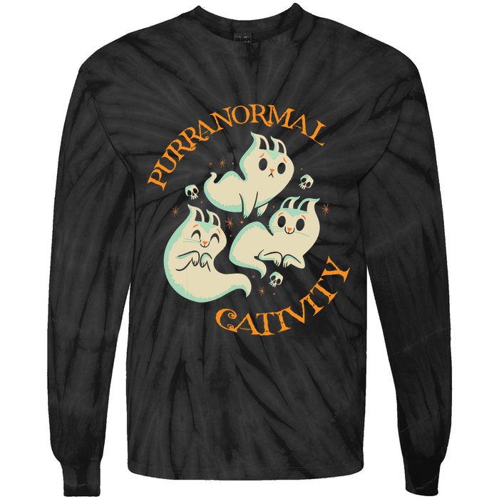 Purranormal Cativity Funny Halloween Costume Ghost Cats Gift Tie-Dye Long Sleeve Shirt