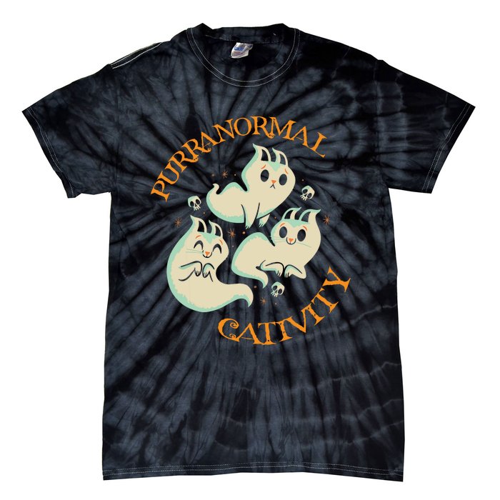 Purranormal Cativity Funny Halloween Costume Ghost Cats Gift Tie-Dye T-Shirt