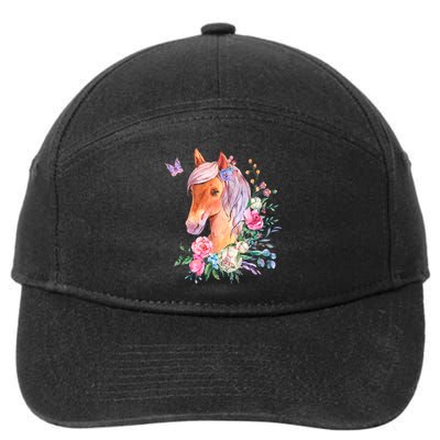 Pretty Colorful Flower Nature Horse 7-Panel Snapback Hat