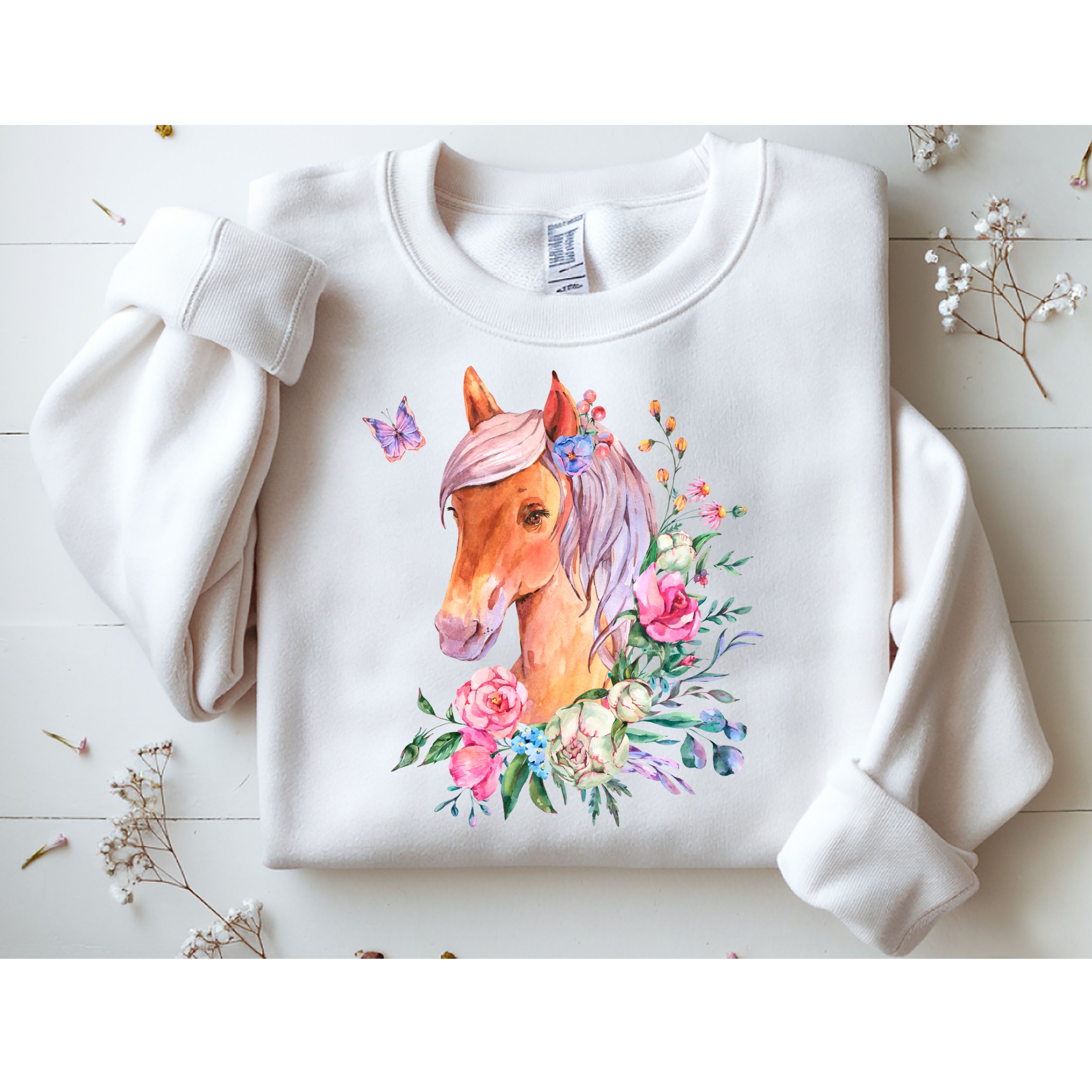 Pretty Colorful Flower Nature Horse Sweatshirt
