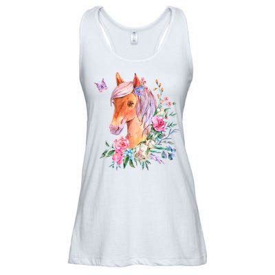 Pretty Colorful Flower Nature Horse Ladies Essential Flowy Tank