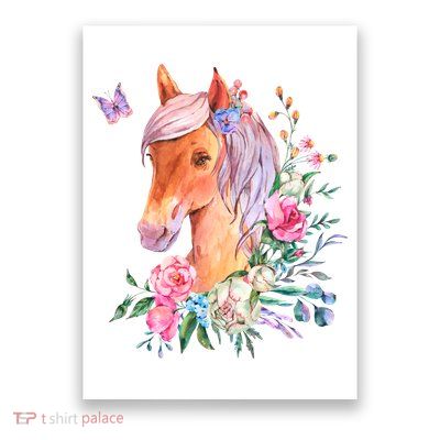 Pretty Colorful Flower Nature Horse Poster