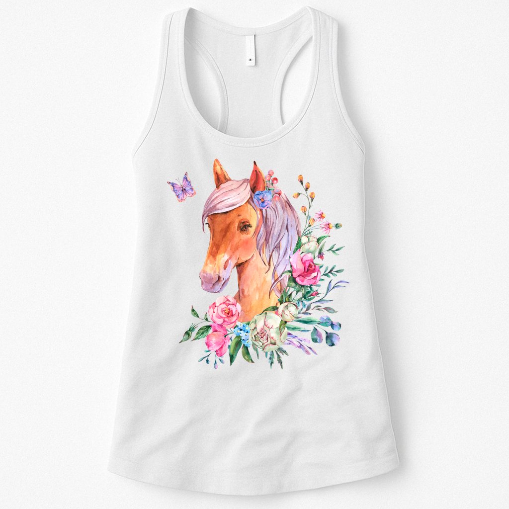 Pretty Colorful Flower Nature Horse Womens Tank Top