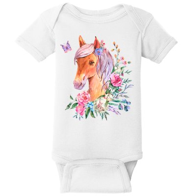 Pretty Colorful Flower Nature Horse Baby Bodysuit