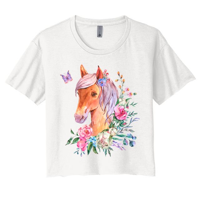 Pretty Colorful Flower Nature Horse Crop Top