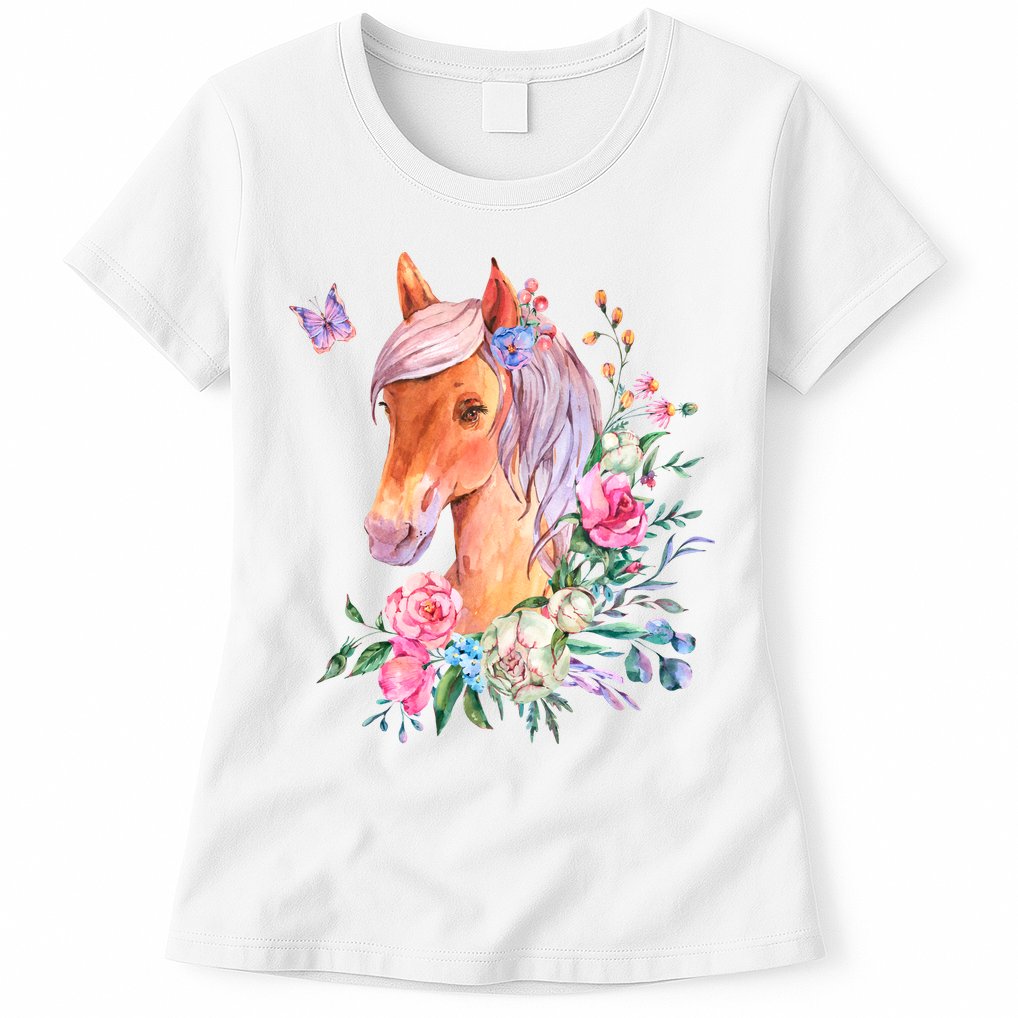 Pretty Colorful Flower Nature Horse Womens T-Shirt
