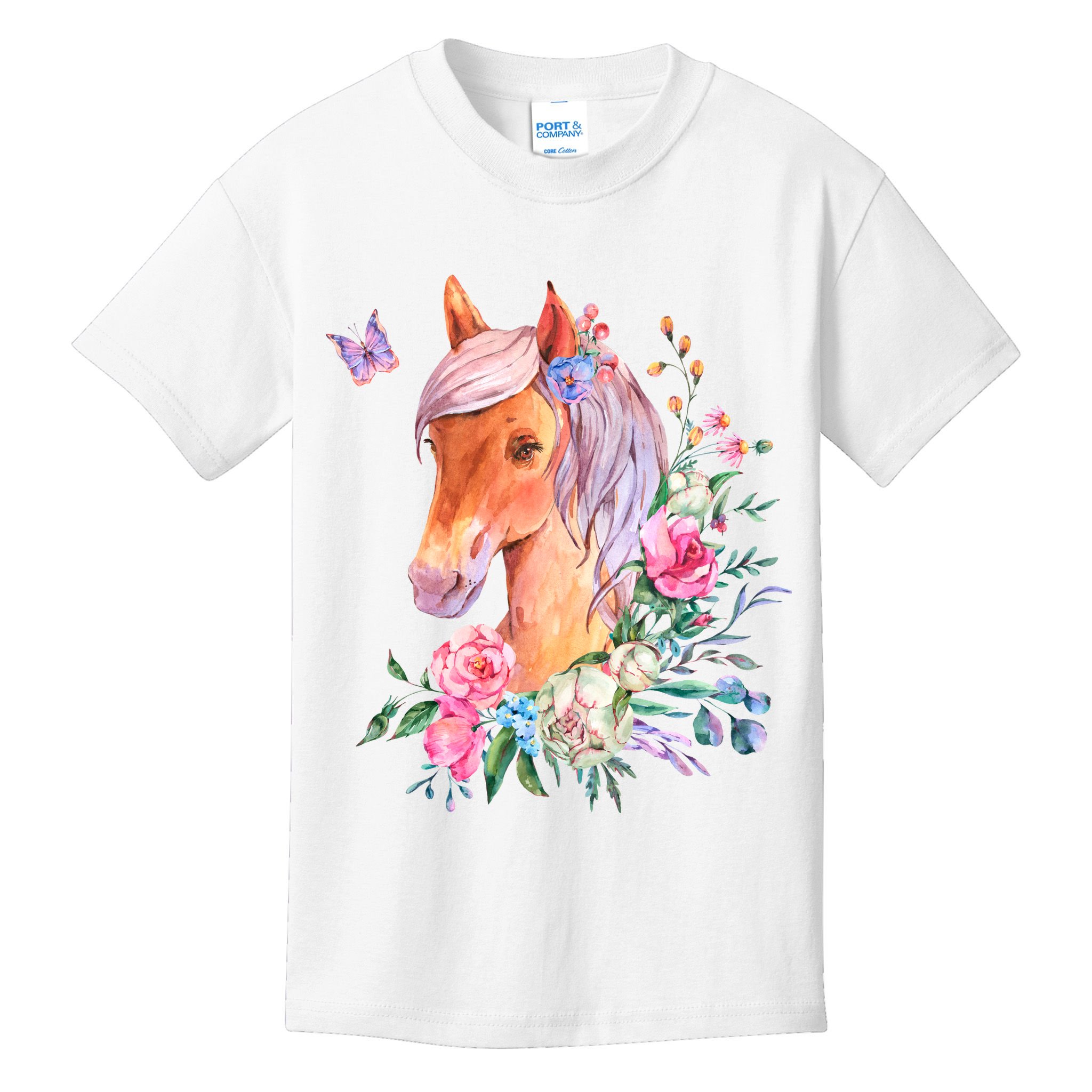 Pretty Colorful Flower Nature Horse Kids T-Shirt