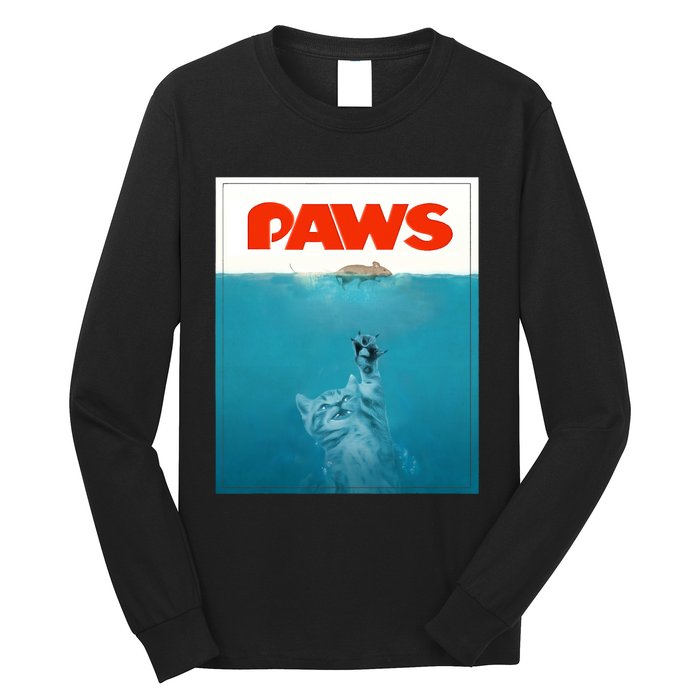 Paws Cat Funny , Kitten Movie Poster Parody Long Sleeve Shirt