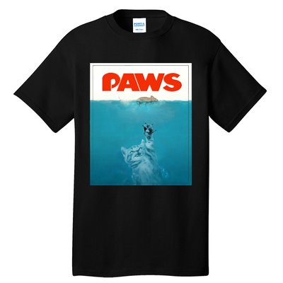 Paws Cat Funny , Kitten Movie Poster Parody Tall T-Shirt