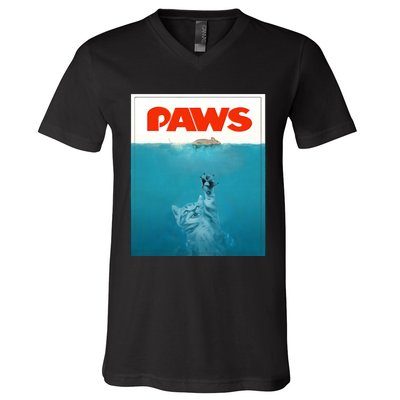 Paws Cat Funny , Kitten Movie Poster Parody V-Neck T-Shirt