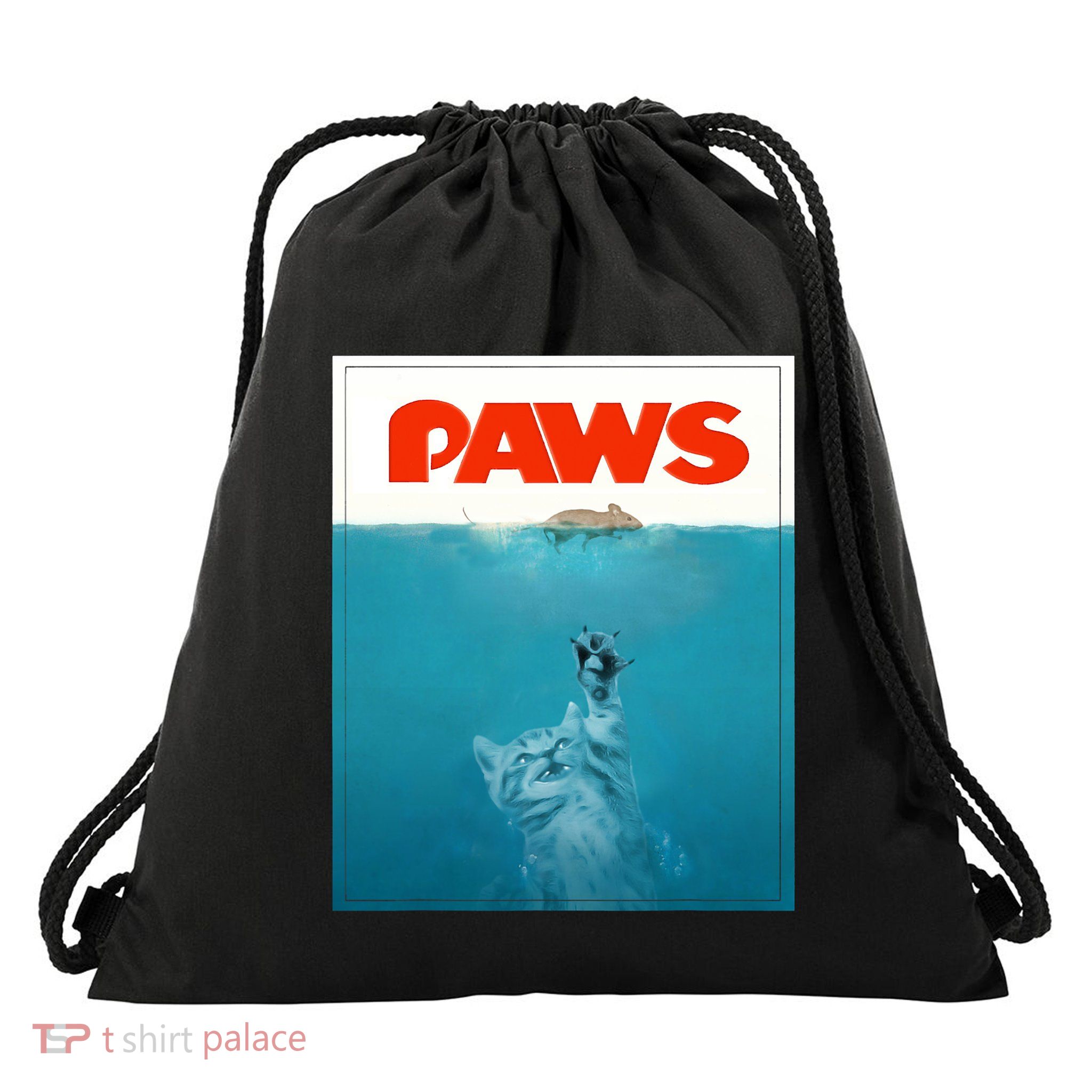 Paws Cat Funny , Kitten Movie Poster Parody Drawstring Bag